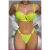 Kadın Neon Yeşil Dantelli Balenli  Sütyen Külot Takım
