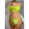 Kadın Neon Yeşil Dantelli Balenli  Sütyen Külot Takım