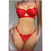 Kadın Kırmızı Dantelli Balenli  Sütyen Külot Takım