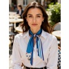 Kadın Mavi Çizgili ve Kedi Desenli Fular – Gömlek, Blazer ve Çanta İçin Uygun– Hediye Alternatifi