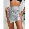 Kadın Metalik Parlak Zincir Detaylı Etek Gece Kombin,Festival Stil Parlak Zincirli Mini Etek,Etek