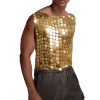 Erkek GoldPul Detaylı Transparan Parti Bluz,Festival Stil Erkek Pul İşlemeli Sahne Üst,Kostüm