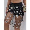 Kadın Parlak Pul Mini Etek Gece Kombin Festival Stil,Şakira Zincirli Pul İşlemeli Etek Şık Kombini