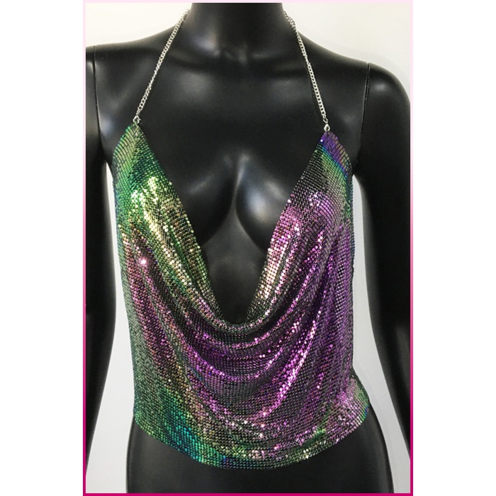 Parlak Gökuşağı Zırh Bustiyer, Zarif Parlak Crop