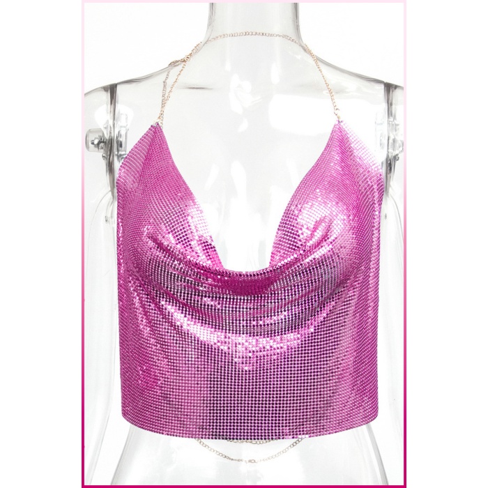 Parlak Fuşya Zırh Bustiyer, Zarif Parlak Crop