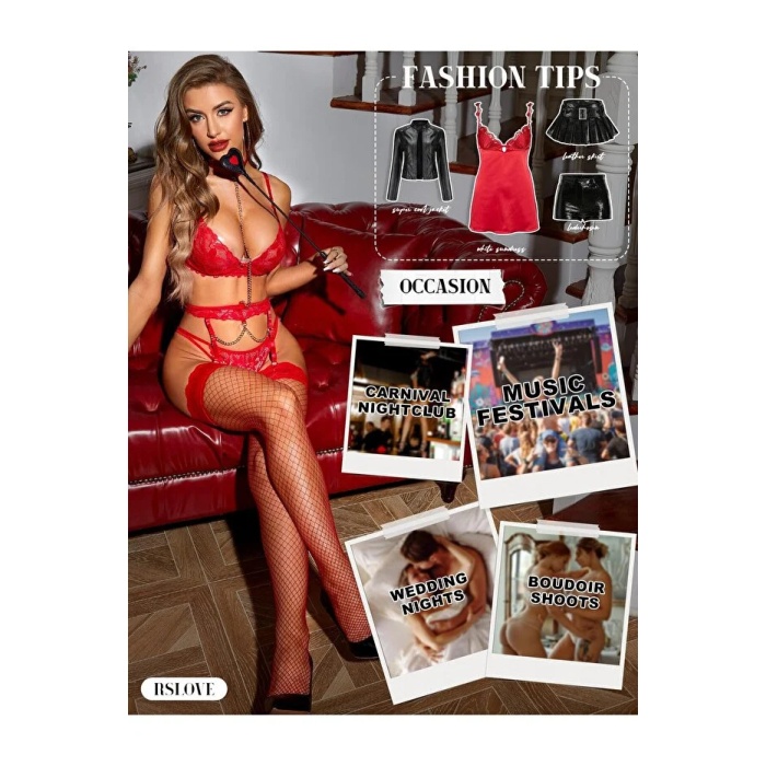 Kadın Kırmızı File Silikonlu Jartiyer Çorabı