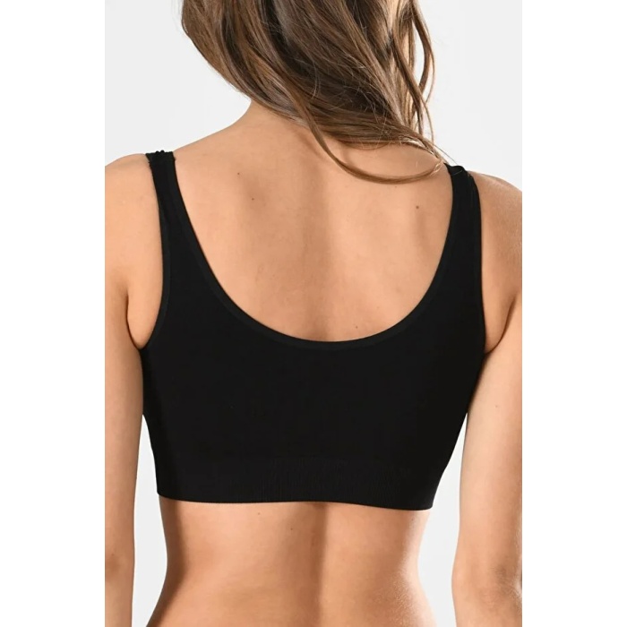 Kadın Siyah Kalın Askılı Çıkarılabilir Pedli Örme Seamless Dikişsiz Basic Büstiyer