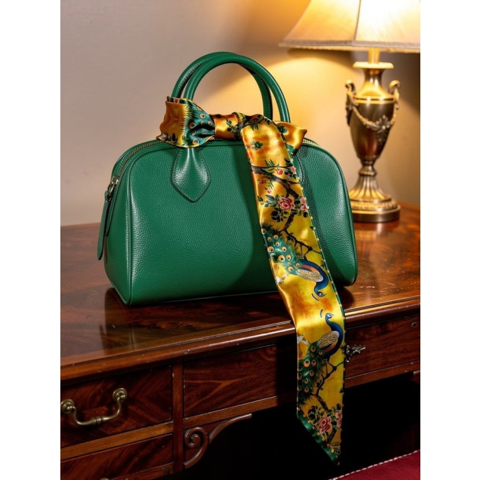 Kadın Yeşil Sarı Renkli Modern Desenli Fular – Blazer, Çanta ve Boyun İçin Uygun –Hediye Alternatifi