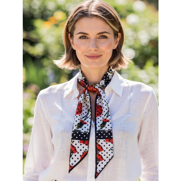 Puantiye Desenli Kadın Fular – Ceket, Elbise ve Gömlek Kombinleri İçin, Hediye Olarak İdeal