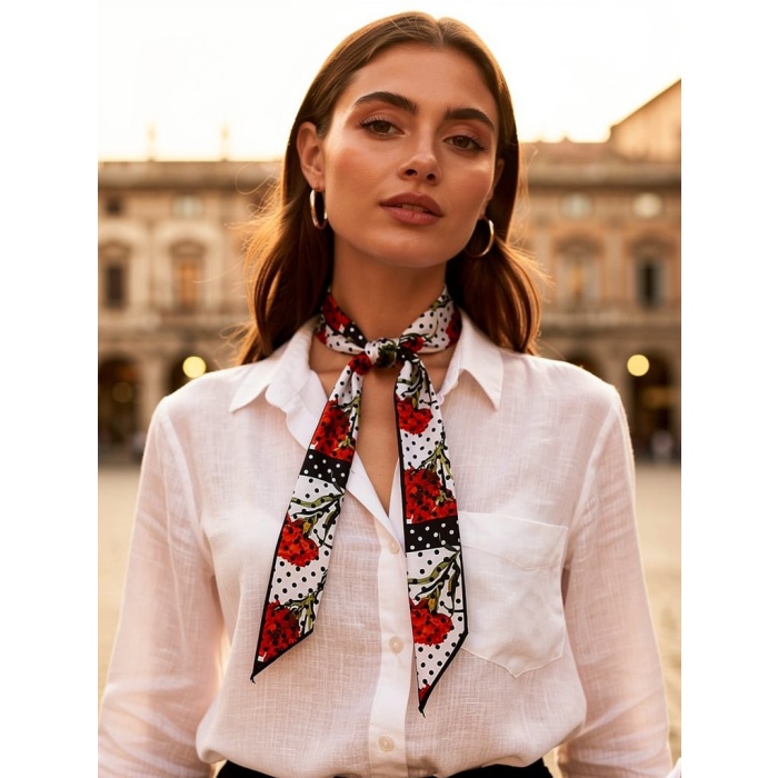 Puantiye Desenli Kadın Fular – Ceket, Elbise ve Gömlek Kombinleri İçin, Hediye Olarak İdeal