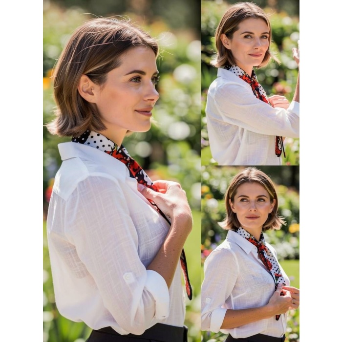 Puantiye Desenli Kadın Fular – Ceket, Elbise ve Gömlek Kombinleri İçin, Hediye Olarak İdeal