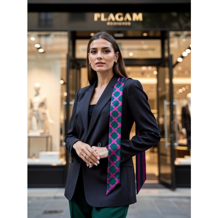 Mor Çizgi Desenli Kadın Fular,Ceket, Elbise ve Gömlek Kombinleri İçin, Hediye Olarak İdeal