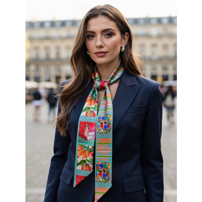 Kadın Çiçek Hayvan Desenli Modern Fular – Boyun, Çanta & Saç Aksesuarı – Şık Hediye Alternatifi