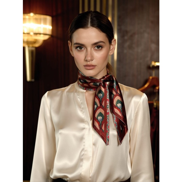 Kadın Zamansız Çiçek Lale Geometrik Desenli Fular – Kombin Tamamlayıcı – Hediye Olarak İdeal