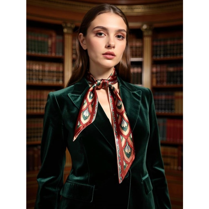 Kadın Zamansız Çiçek Lale Geometrik Desenli Fular – Kombin Tamamlayıcı – Hediye Olarak İdeal