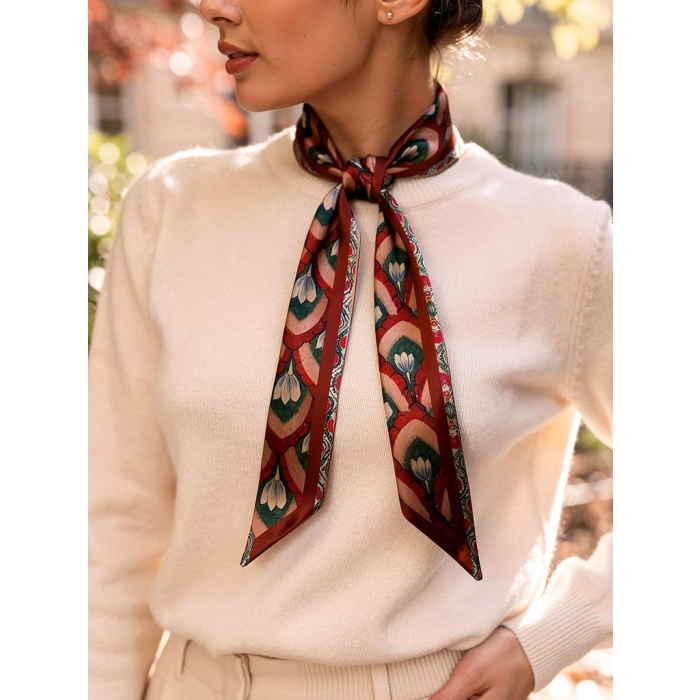 Kadın Zamansız Çiçek Lale Geometrik Desenli Fular – Kombin Tamamlayıcı – Hediye Olarak İdeal