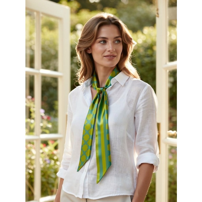 Kadın Neon Zamansız Geometrik Desenli Fular – Kombin Tamamlayıcı Aksesuar – Hediye Olarak İdeal