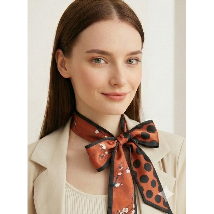 Kadın Siyah Çiçek Puantiye Modern Geometrik Desenli Fular– Ofis ve Günlük Stil – Şık Hediye Seçeneği