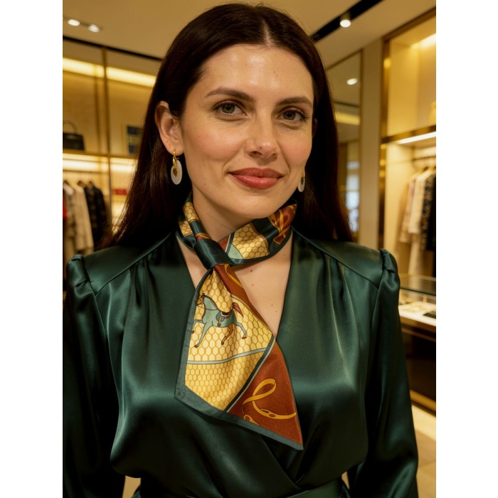 Klasik At Desenli Kadın Boyun Fuları,Minimal ve Şık Stil Kadın Boyun Fuları,Elbise Aksesuar