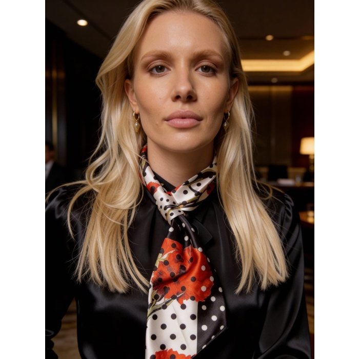 Çiçek ve Puantiye Desenli Kadın Fular,Ceket,Elbise ve Gömlek Kombinleri İçin,Hediye Olarak İdeal