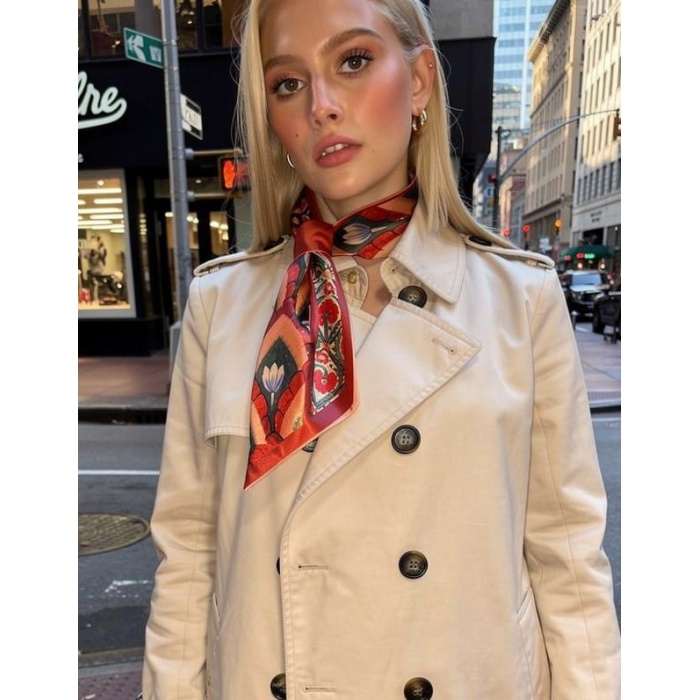 Kadın Zamansız Çiçek Lale Geometrik Desenli Fular,Kombin Tamamlayıcı – Hediye Olarak İdeal