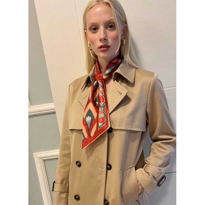 Kadın Zamansız Çiçek Lale Geometrik Desenli Fular,Kombin Tamamlayıcı – Hediye Olarak İdeal