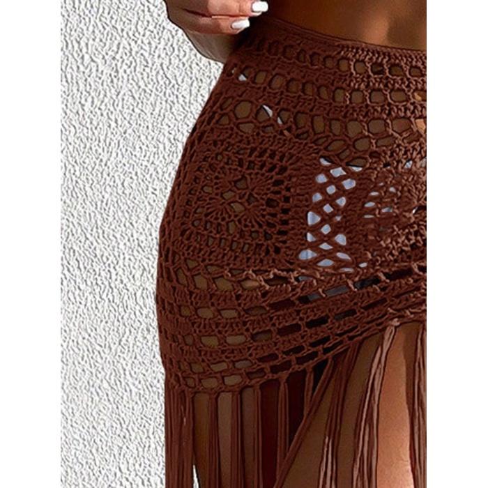 Kahve Bikini Etek,Kadın Bohem Tığ İşi Pareo– Bikini Üstü Şık Plaj Kombini-Plaj & Beach Club Kombin