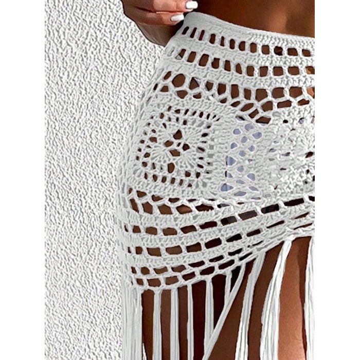 Ekru Bikini Etek,Kadın Bohem Tığ İşi Pareo– Bikini Üstü Şık Plaj Kombini-Plaj & Beach Club Kombin