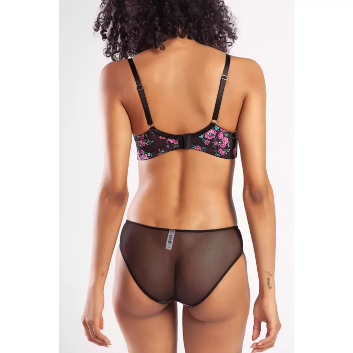 Golshan Gardenia Mini Slip, Kadın Dantelli Çiçek Baskılı Siyah Normal Bel Külot