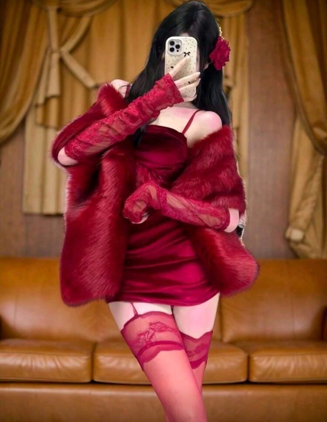 Kürk Orijinal Kırmızı Seksi Omuzluk Şık Kürk