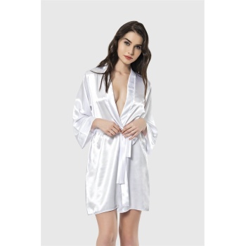 Arias Closet Beyaz Kısa Saten Sabahlık