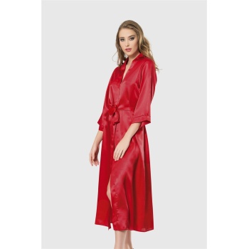 Arias Closet Kırmızı Uzun Saten Sabahlık