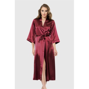 Arias Closet Bordo Uzun Saten Sabahlık