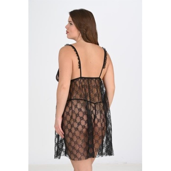 Arias Closet Büyük Beden Siyah Gecelik 3041