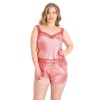 Arias Closet Büyük Beden Mercan Saten Babydoll Şort Takımı