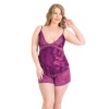 Arias Closet Büyük Beden Mor Saten Babydoll Şort Takımı