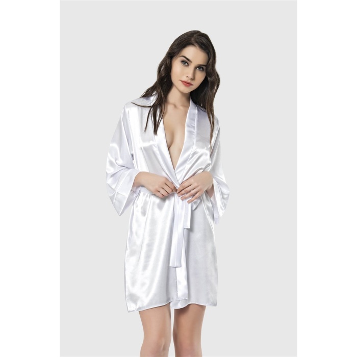 Arias Closet Beyaz Kısa Saten Sabahlık