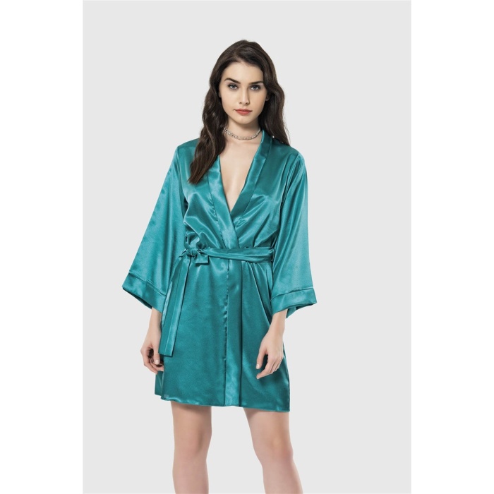 Arias Closet Zümrüt Kısa Saten Sabahlık