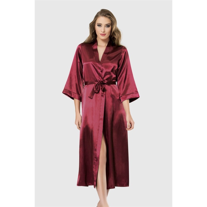 Arias Closet Bordo Uzun Saten Sabahlık