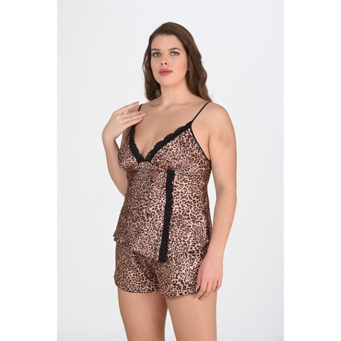 Arias Closet Büyük Beden Leopar Desenli Şort Takımı 1074