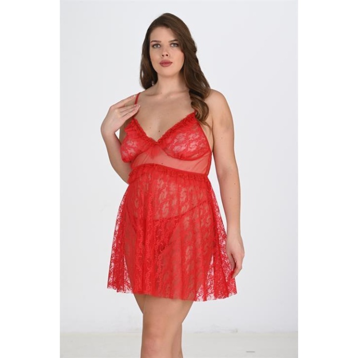 Arias Closet Büyük Beden Kırmızı Gecelik 3040