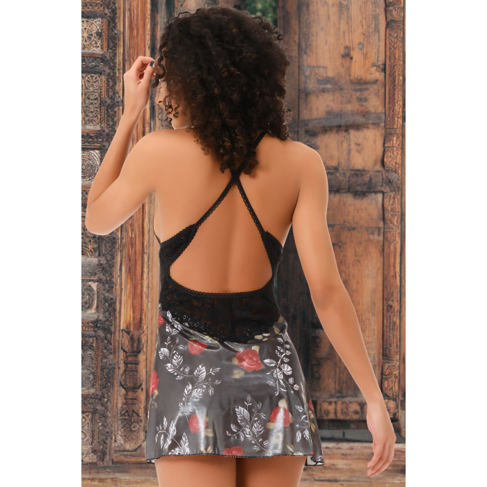 Arias Closet Saten Görünümlü Süprem Çiçek Baskılı Dantelli Gecelik