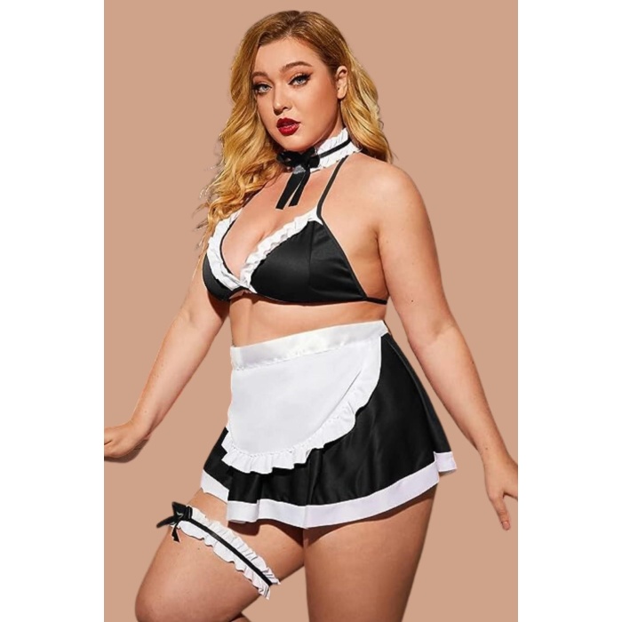 Arias Closet Siyah Büyük Beden Yanları Saten Şık Fantezi Kostüm