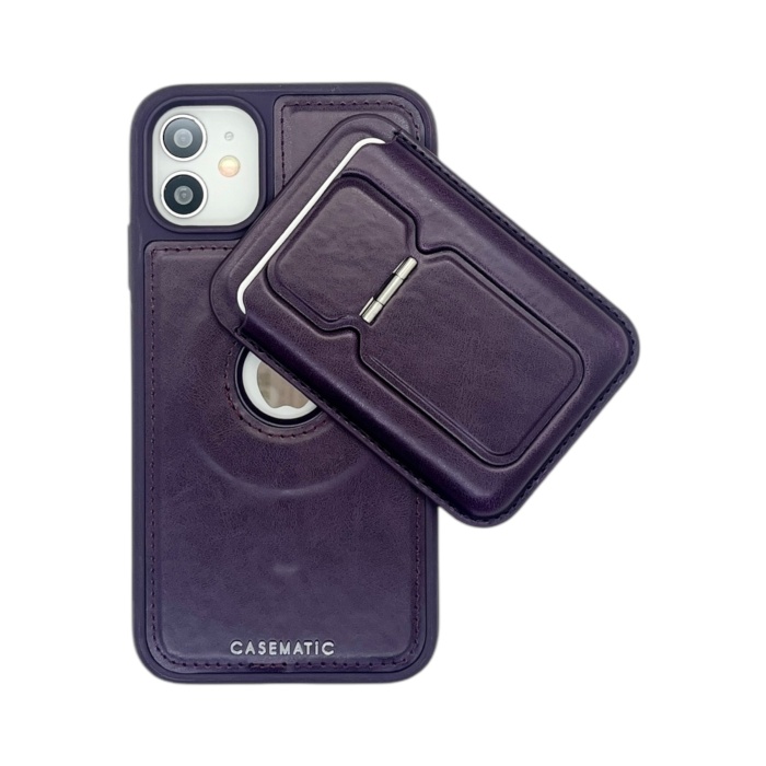 Apple İphone 12 Elite MagSafe Kılıf Ve FoldStand Cüzdan Mor