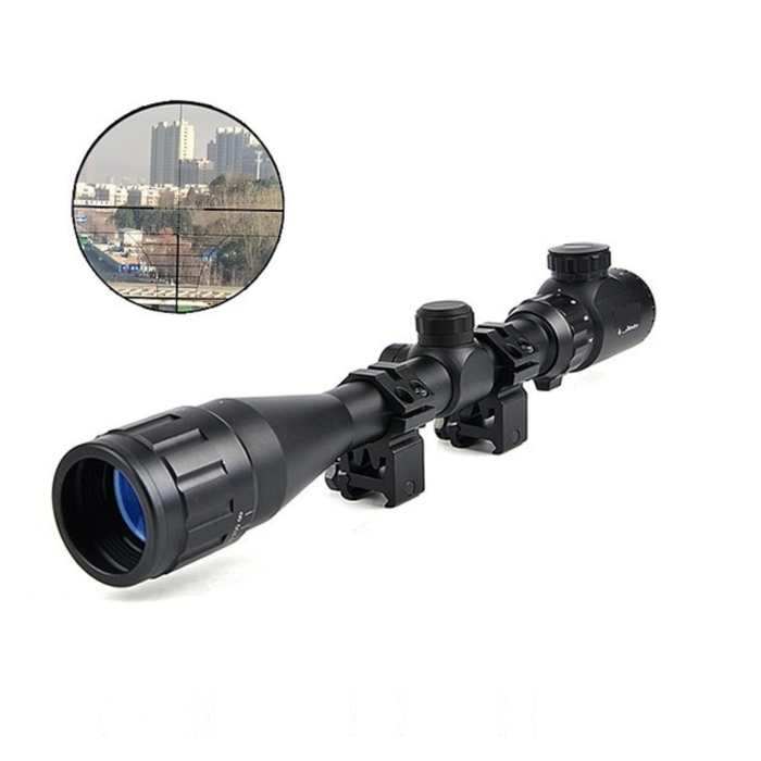 4-12x40 Aoeg Ateşli Aletler Dürbünü Mil Dot Kırmızı - Yeşil Lens Koruyucu