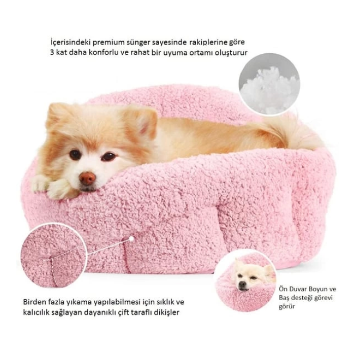 Prenses Kedi Köpek Yatağı Pamuk Dokulu Evcil Hayvan Yatağı (koyu Pembe)