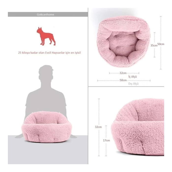 Prenses Kedi Köpek Yatağı Pamuk Dokulu Evcil Hayvan Yatağı (koyu Pembe)