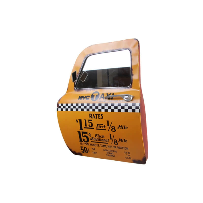 Dekoratif Newyork Taxi Temalı Sarı Araba Kapısı Ayna