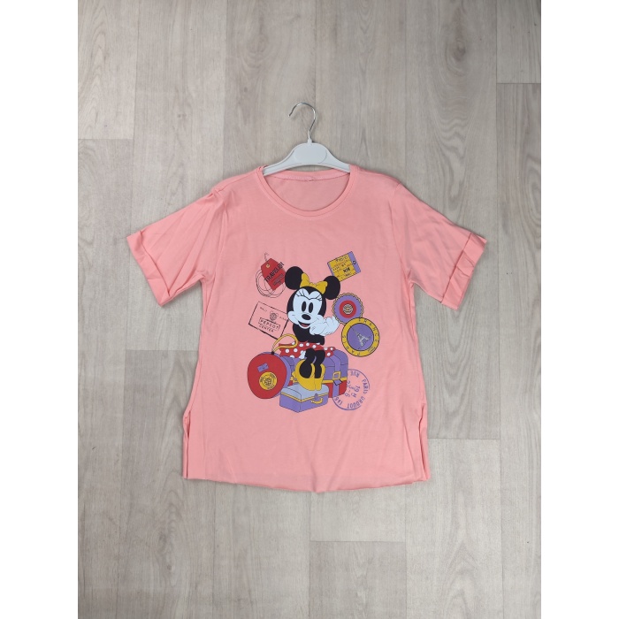 Mickey Mouse Baskılı Kapri Kol Kız Çocuk Tişört - GBK106030