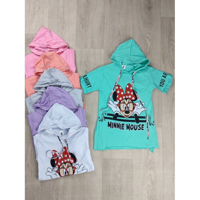 Minnie Mouse Baskılı Kapüşonlu Kız Çocuk Tişört - GBK107020